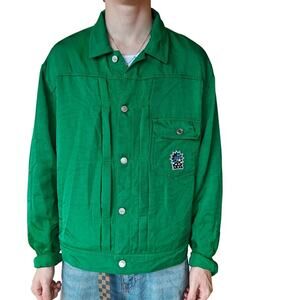 HUF Green Nylon Coach Jacket M — Snap Front, Button Cuffs, Patch Logo